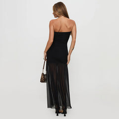 Graceful Tube Top Dress Chest Wrapped Strapless Vacation Hip Wrapped Mesh Split Dress