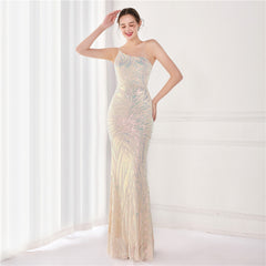 Sequin Sequined Fairy Socialite Gathering Party Evening Dress Long Toast Dress Bride