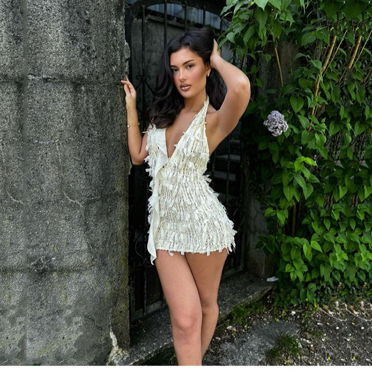 Halter Lace Up V Neck Backless Slim Fit Sheath Dress