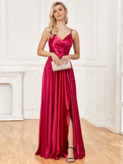 Vestido de seda con tirantes, sin espalda, azul, para dama de honor, de noche