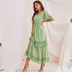 V neck Short Sleeve Tiered Dress