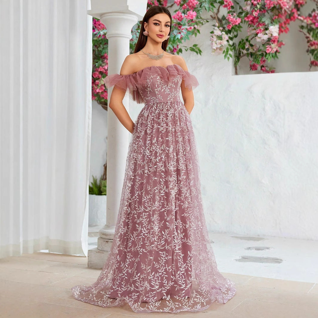 Vestido de noche ajustado grande con hombros descubiertos para fiesta de cumpleaños, cóctel, actuación, elegante vestido formal
