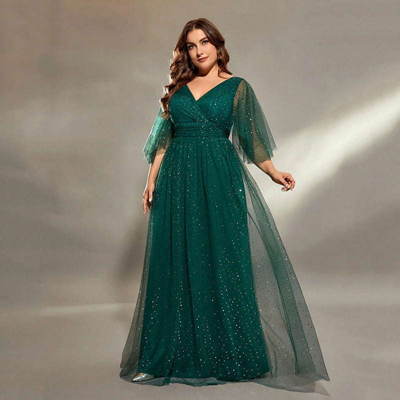 Vestido de noche de cóctel, trajes de coro, talla grande, vestido largo de presentador solista, verde