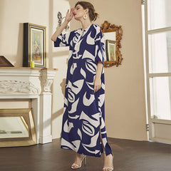 Fashionable Elegant Digital Printed Chiffon Short Sleeve Dress