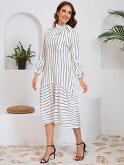 Business High Grade StCollar Thin Striped Dress
