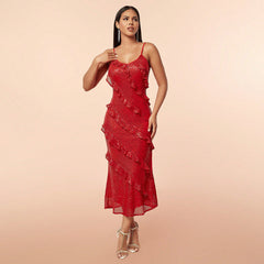 Sequined Backless Strap Long Evening Dress