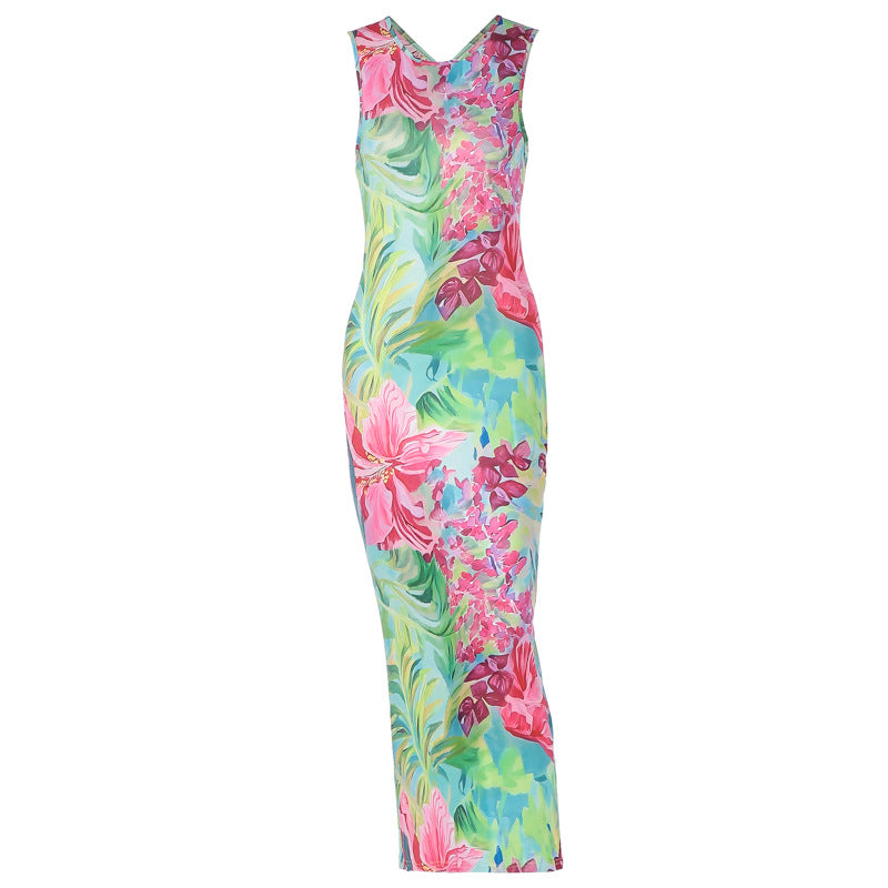 Arrival Back Hollow Out Cutout Printed Sleeveless