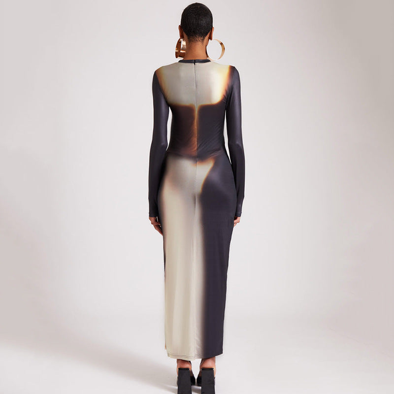 round Neck Long Sleeved Dress Tight Split Maxi Dress AmiEmi round Neck Long Sleeved Dress Tight Split Maxi Dress AmiEmi