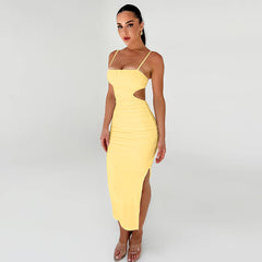 Cami Dress Backless Ruffle Hip Side Slit Maxi Dress