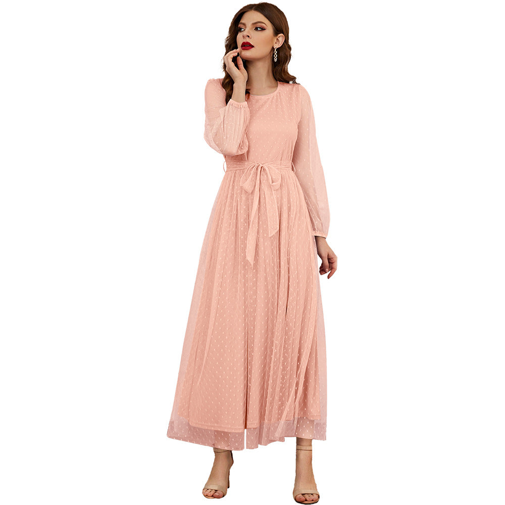 Casual Round Neck Stitching Mesh Dress