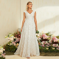 Lace Evening Dress V neck Slim Fit White Dress A line Adult Lady like Woman