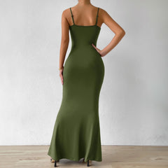 Solid Color Suspenders Sleeveless Backless Dress