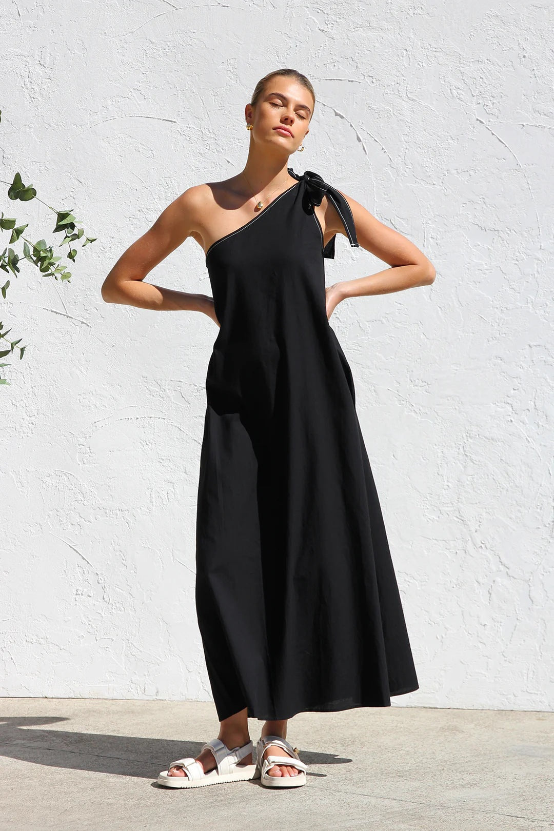 Sloping Shoulder Dress Internet Celebrity Same Lace up Elegant Shoulder Dress