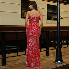 Vestido de cóctel de noche elegante, sin mangas, largo con lentejuelas y espalda descubierta para dama de honor