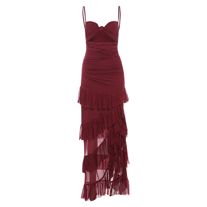 Vestido de gasa sin espalda con abertura lateral y huecos