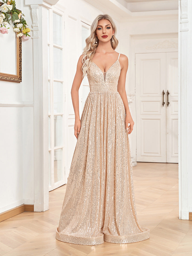 Vestido de noche con lentejuelas y espalda descubierta, escote en V profundo, vestido de dama de honor, vestido formal para fiesta, cóctel