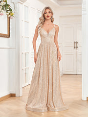 Vestido de noche con lentejuelas y espalda descubierta, escote en V profundo, vestido de dama de honor, vestido formal para fiesta, cóctel