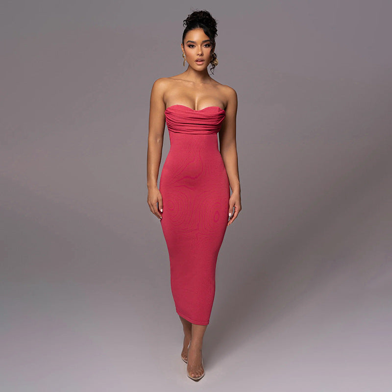 Elegant Slim Fit Sheath Dress Sling Pockets Collar Backless