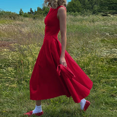 Vestido ajustado sin espalda y sin mangas de color sólido con cintura alta