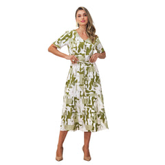 Vestido midi con abertura lateral y encaje, cintura elástica y diseño tipo cárdigan