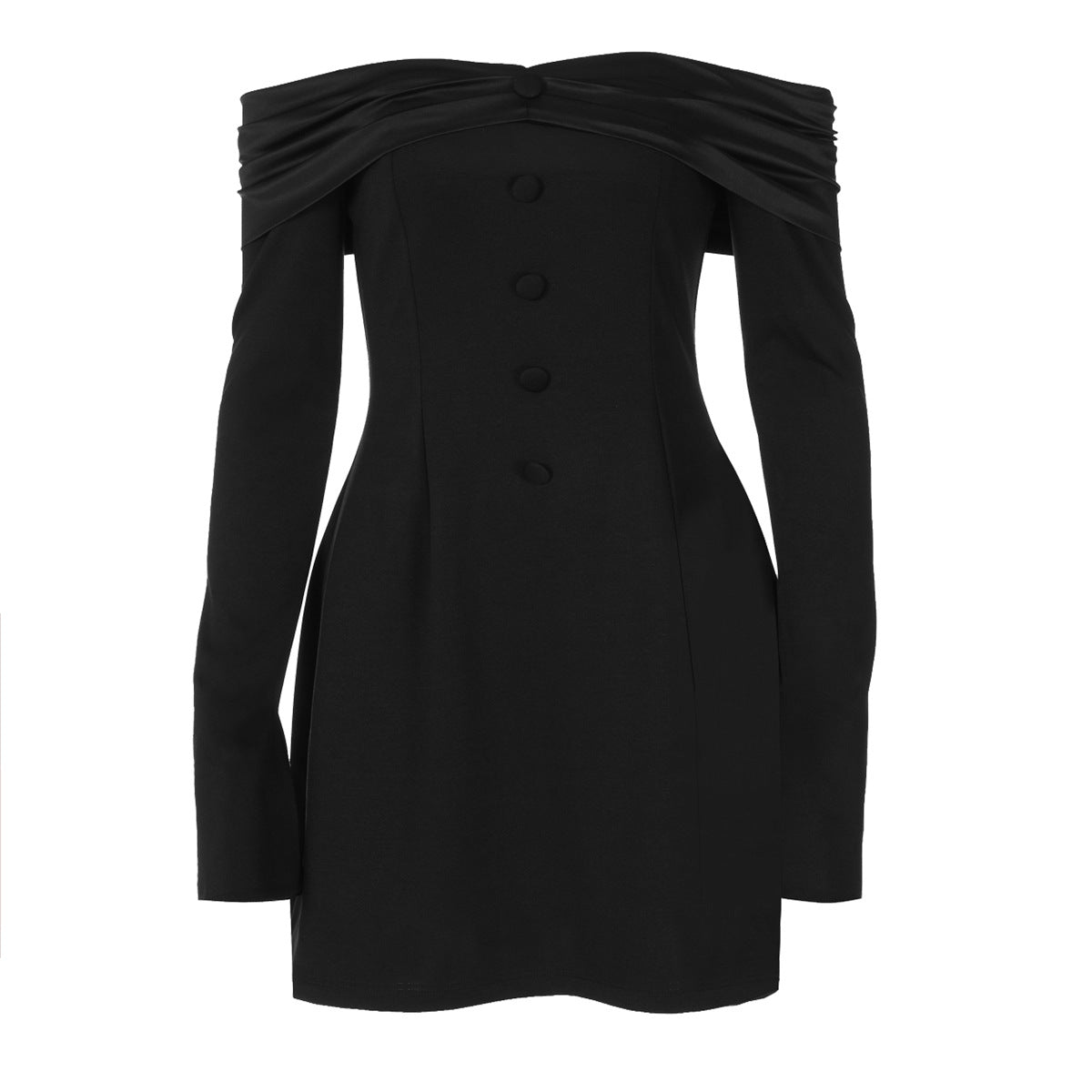 off Neck off the Shoulder Flared Sleeves Waist Slimming Short Dress