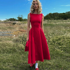 Vestido ajustado sin espalda y sin mangas de color sólido con cintura alta