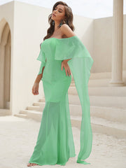 Strapless Short Sleeve Formal Elegant Lace Slim Bodycon Maxi Dress