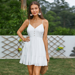Breasted V neck Ruffled Dress Backless A line Dress Sweet Spicy