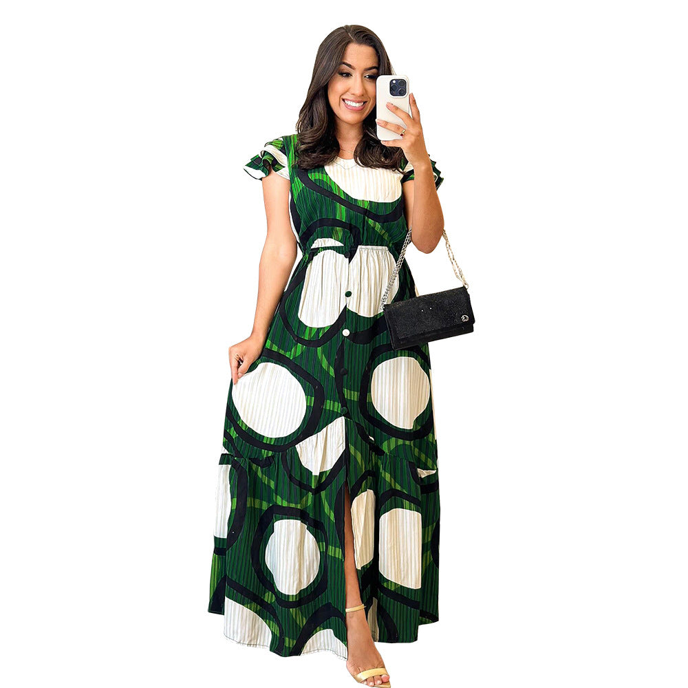 Elegant Round Neck Dress Personality Stitching Office Dress