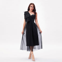 Boning Corset Tight Waist One Shoulder Fairy Gauze Dress Large Swing Elegant Maxi Dress