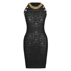 Sleeveless Heavy Industry Beads Slim Fit Mid Length Knitted Dress Back Zipper