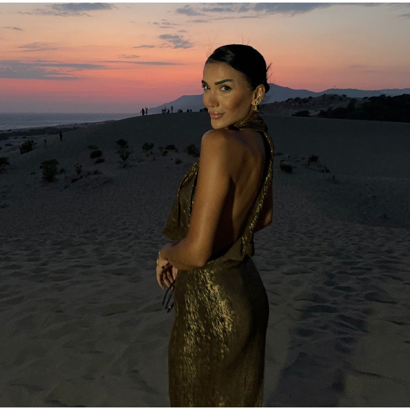 Halter Deep V Neck Sleeveless Fishtail Dress