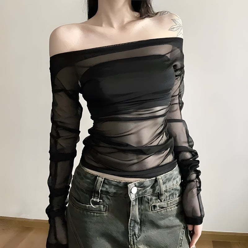 Schulterfreies Mesh-Top