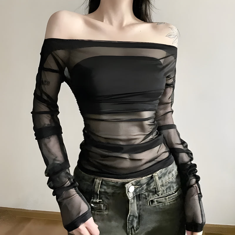 Schulterfreies Mesh-Top