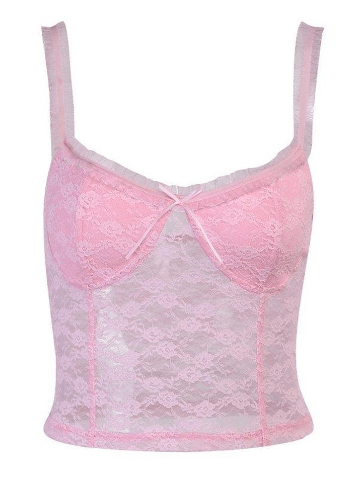 Rosa Tanktop mit kurzem Schnitt und Spitze
