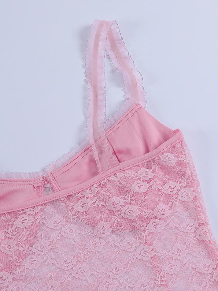Rosa Tanktop mit kurzem Schnitt und Spitze
