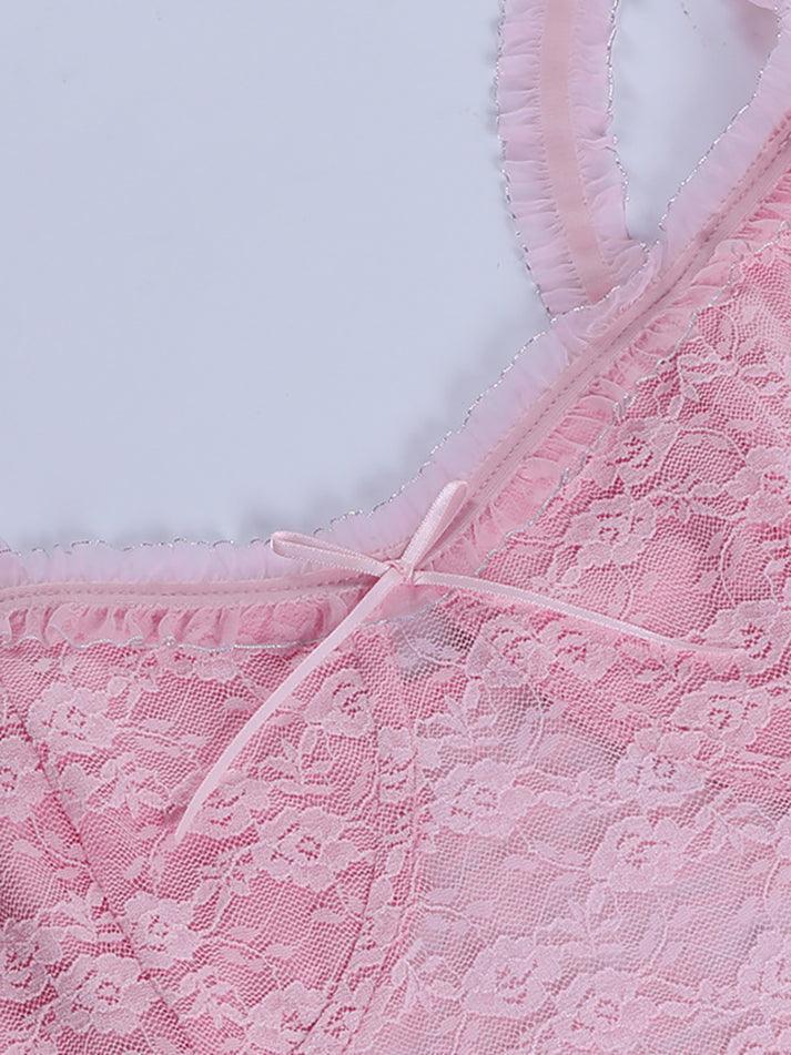 Rosa Tanktop mit kurzem Schnitt und Spitze