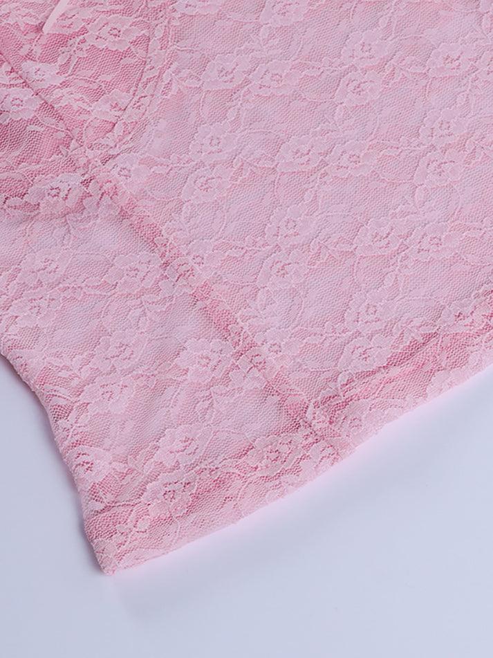 Rosa Tanktop mit kurzem Schnitt und Spitze