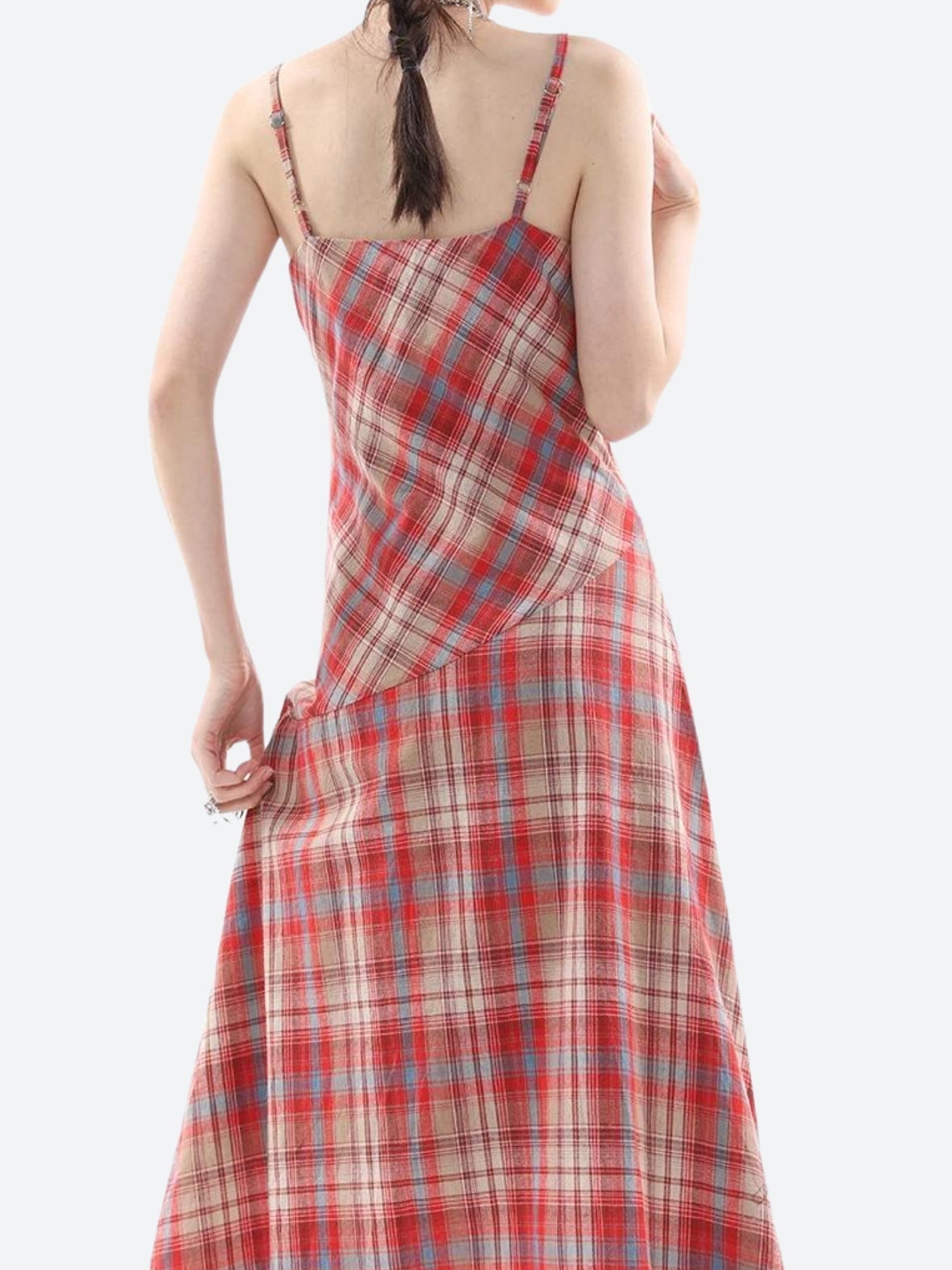 Kariertes Midikleid aus Spitze