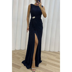 Vestido casual plisado dividido sin mangas Vestido de noche