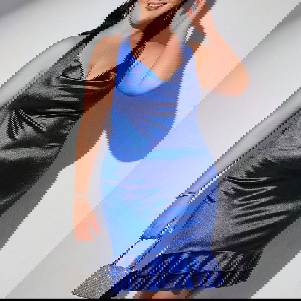 Plus Size Dress Halter Drop Collar Clothes Sleeveless Backless Hip Dress