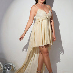 Plus Size Dress Plump Girls Trailing Slightly Transparent Deep V Plunge Strap Maxi Dress Formal Dress