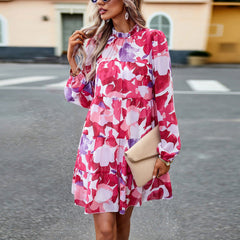 Print Dress  Elegant Long Sleeve Short Dress