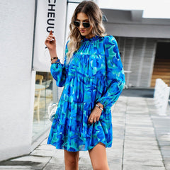 Print Dress  Elegant Long Sleeve Short Dress