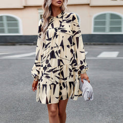 Print Dress  Elegant Long Sleeve Short Dress
