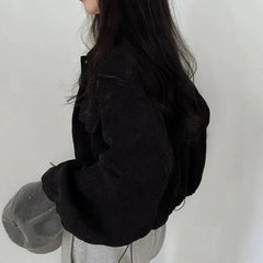 Camisa corta de pana con mangas abullonadas