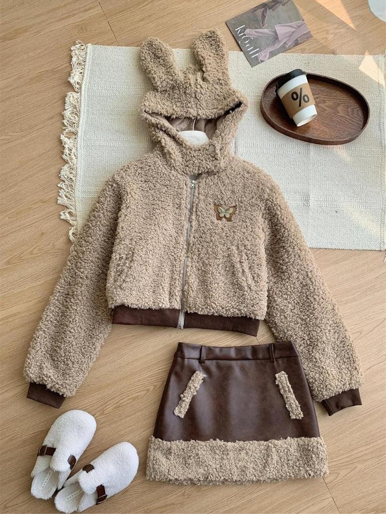 Zweiteiliges Teddy-Set mit Kaninchenhaube