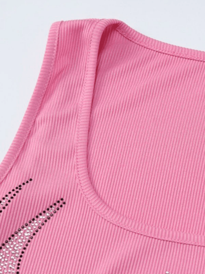 Rhinestone Winged Heart Ribbed Cropped Tank Top