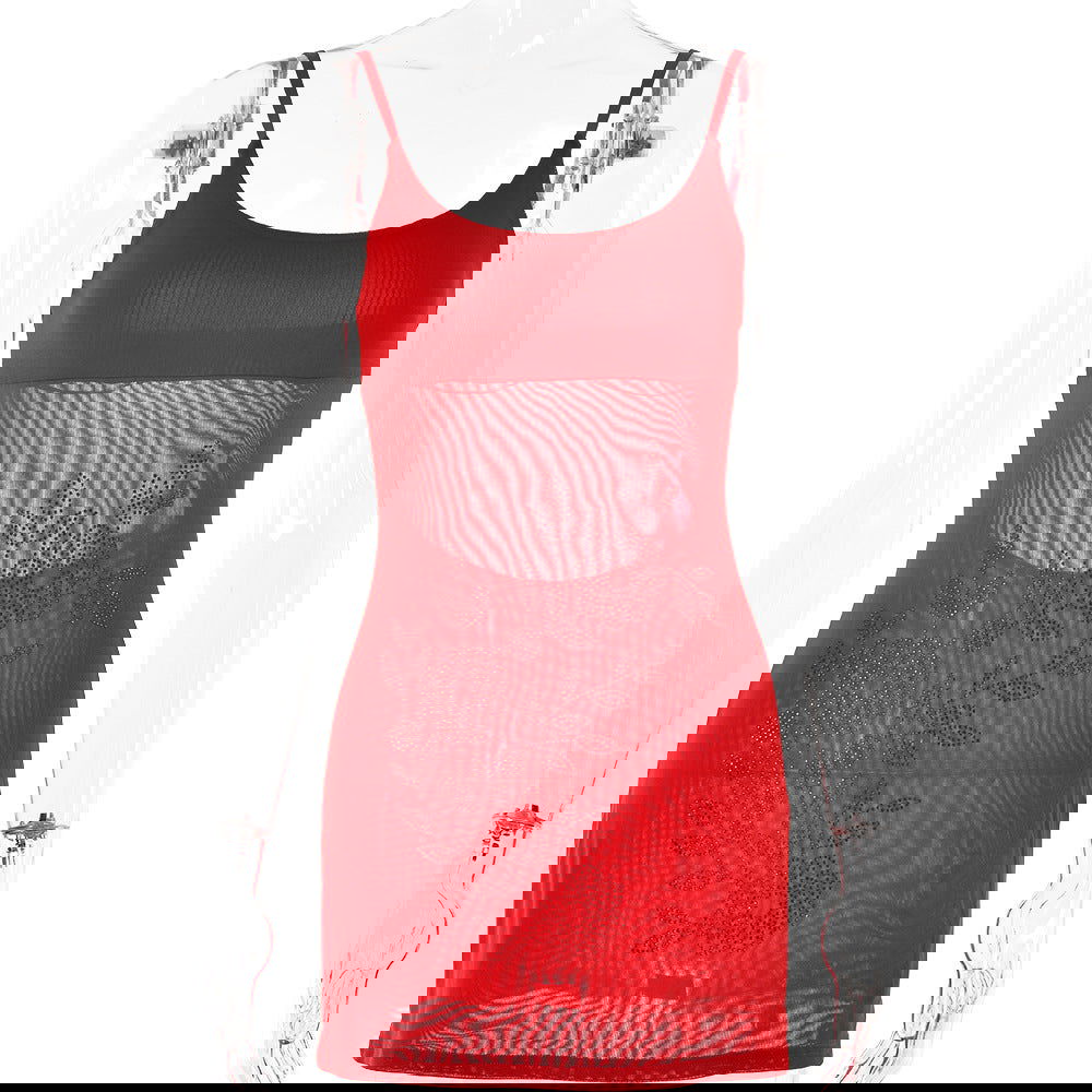 Vestido con tirantes de diamantes de imitación, sin espalda, sin mangas, ajustado a la cadera