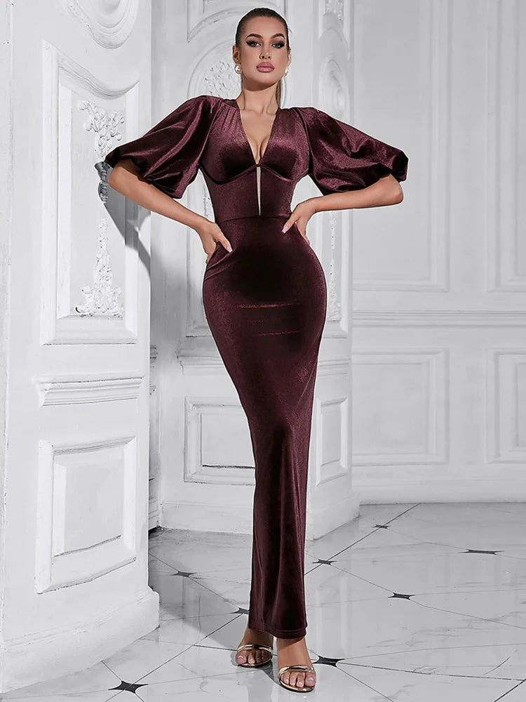 Backless Puff Lantern Sleeve Maxi Dress